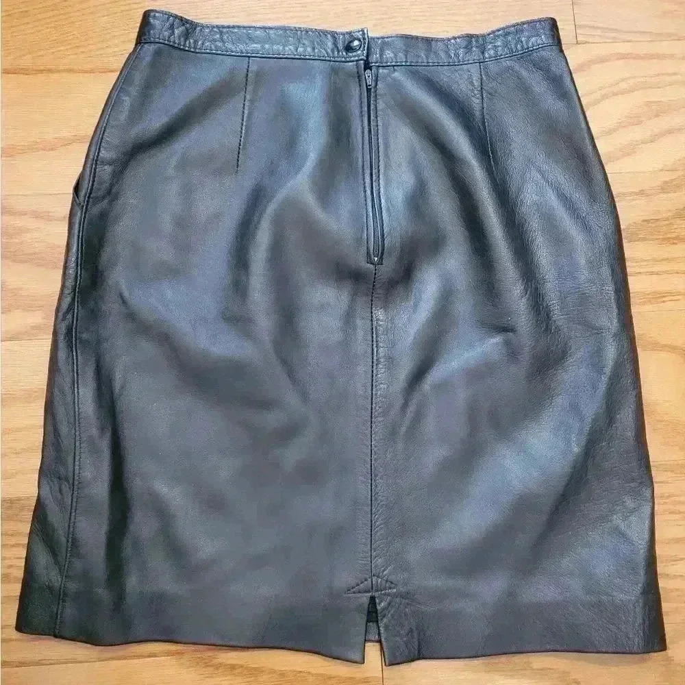 Size 46 Vintage Faux Leather Pencil Skirt - Picture 2 of 4